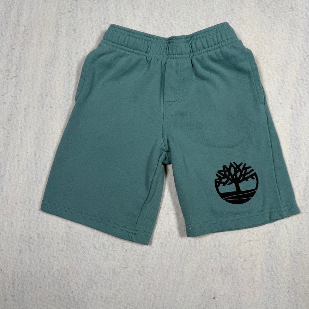 Timberland Boys Teal Green Fleece Sweat Shorts Logo Size 7 Pull On Everyday